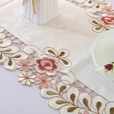 Classic Flower Embroidery Table Runner Tassel Decors Tea Rose 16"x59"