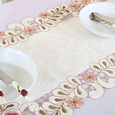 Classic Flower Embroidery Table Runner Tassel Decors Tea Rose 16"x59"