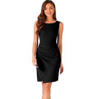 Sleeveless Sheath Dress for Women's Boat Neck Ruched Bodycon Work Office Dresses