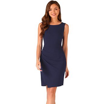 Sleeveless Sheath Dress for Women's Boat Neck Ruched Bodycon Work Office Dresses