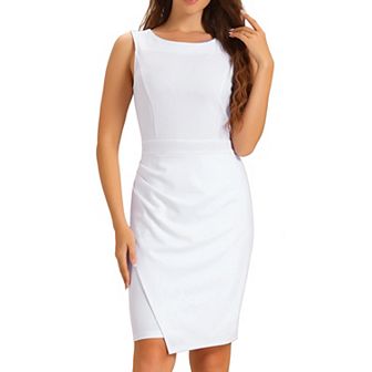 Sleeveless Sheath Dress for Women's Boat Neck Ruched Bodycon Work Office Dresses