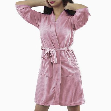 Women's Turkish Polyester Lightweight Soft Warm Spa Waffle Kimono Short Robe