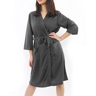 Women's Turkish Polyester Lightweight Soft Warm Spa Waffle Kimono Short Robe