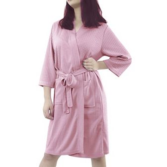 Women's Turkish Polyester Lightweight Soft Warm Spa Waffle Kimono Short Robe