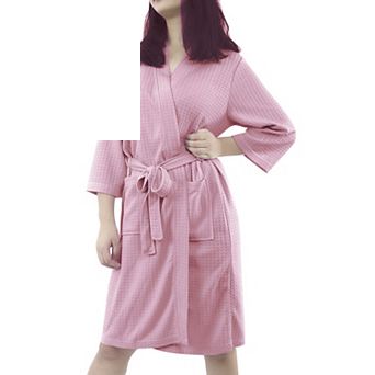 Women's Turkish Polyester Lightweight Soft Warm Spa Waffle Kimono Short Robe