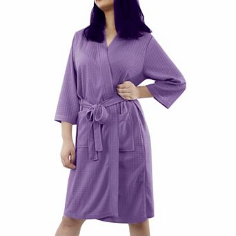 Women's Turkish Polyester Lightweight Soft Warm Spa Waffle Kimono Short Robe