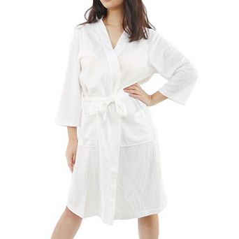 Women's Turkish Polyester Lightweight Soft Warm Spa Waffle Kimono Short Robe