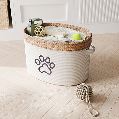 Zenna Home Pet Paw Print Design Oval Toy Storage Basket