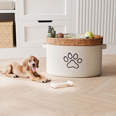 Zenna Home Pet Paw Print Design Oval Toy Storage Basket