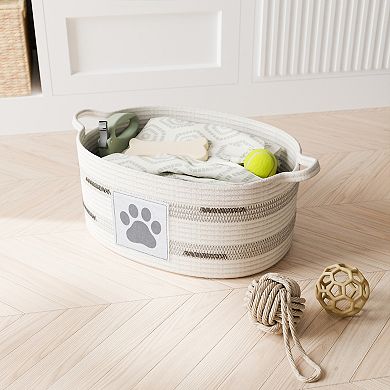Zenna Home Zenna Pet Rope Oval Pet Toy and Storage Basket with Paw Print Patch