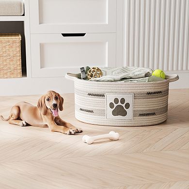 Zenna Home Zenna Pet Rope Oval Pet Toy and Storage Basket with Paw Print Patch