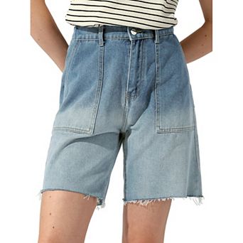 Denim Shorts For Women's Elastic Waist Straight Leg Casual Short Jeans Pants