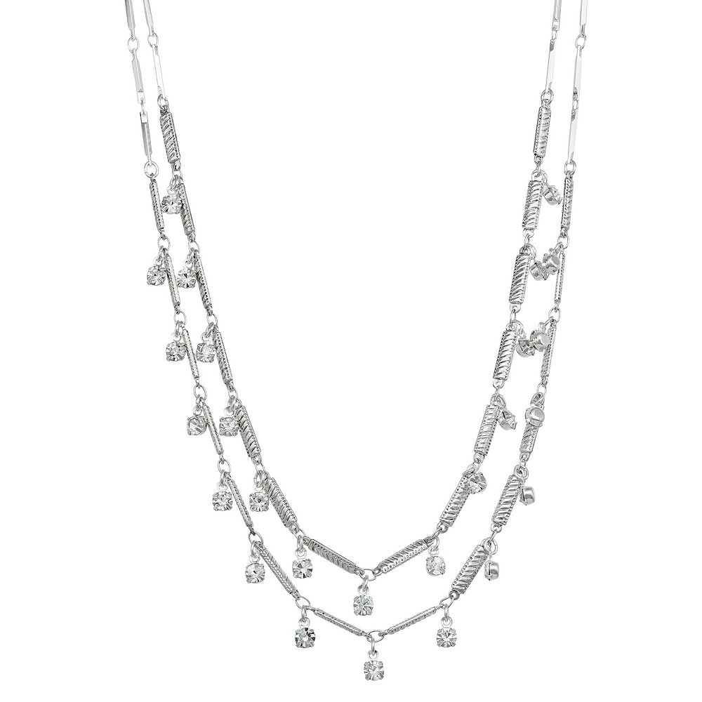 Napier Silver Tone Simulated Crystal Accented Double Bar Chain Necklace