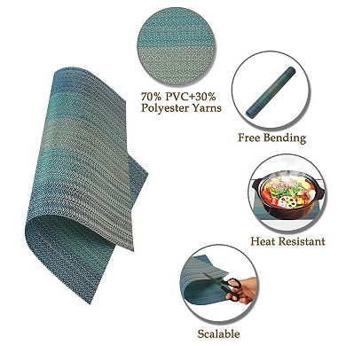 Washable Heat- Cross Woven Insulation Placemat Blue 6pcs