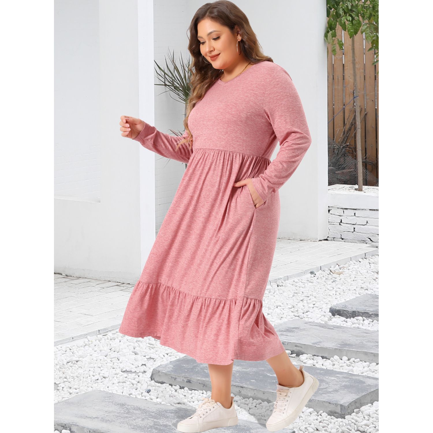 Agnes Orinda Women's Plus Size V Neck Flowy Tiered with Pockets Vacation Casual Maxi A Line Dresses Gray 3X Plus Size Dress For Women Casual V Neck Tiered Beach A-line Dresses With  Pockets