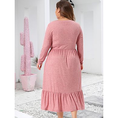 Plus Size Dress For Women Casual V Neck Tiered Beach A-line Dresses With Pockets