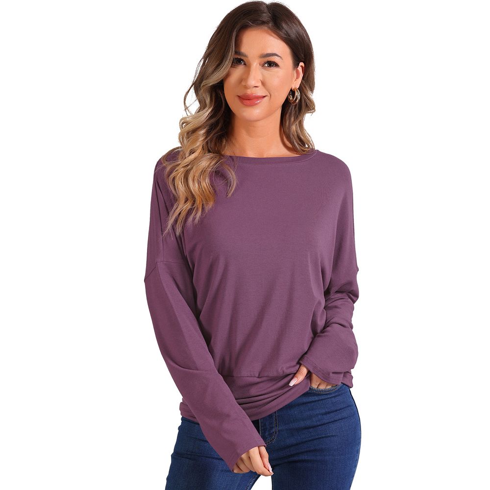 Casual Long Sleeve Knit Tops For Women's Drop Shoulder Loose Pullover ...