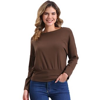 Casual Long Sleeve Knit Tops for Women's Drop Shoulder Loose Pullover Top Shirt Blouse