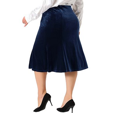 Women's Plus Size Skirts Chic Retro Elastic Waist Velvet Fishtail Mermaid Bodycon