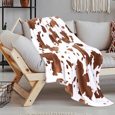 Flannel Fleece Throw Blanket Cow Texture Soft Sofa Couch Cover Brown