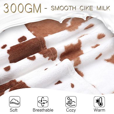 Flannel Fleece Throw Blanket Cow Texture Soft Sofa Couch Cover Brown