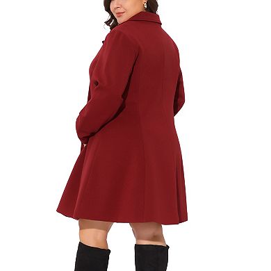 Women's Plus Size Trench Coat Double Breasted Notch Lapel a Line Peacoat with Pockets