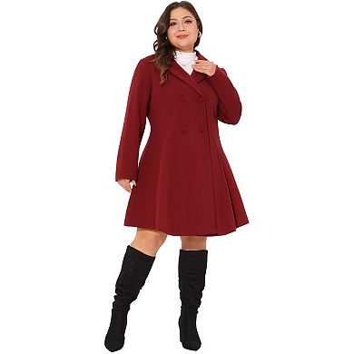 Women's Plus Size Trench Coat Double Breasted Notch Lapel a Line Peacoat with Pockets