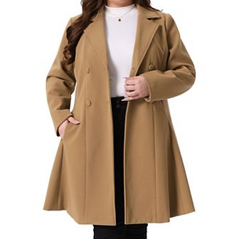 Women's Plus Size Trench Coat Double Breasted Notch Lapel a Line Peacoat with Pockets
