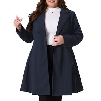 Women's Plus Size Trench Coat Double Breasted Notch Lapel a Line Peacoat with Pockets