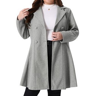 Women's Plus Size Trench Coat Double Breasted Notch Lapel a Line Peacoat with Pockets