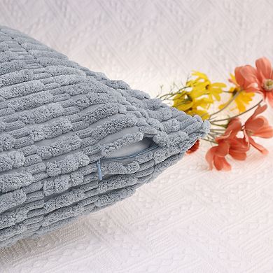 Soft Plush Decorative Throw Solid Striped Pillow Covers 4 Pcs 16" X 16", 18" X 18"