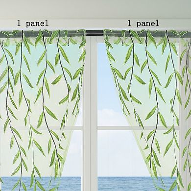 Willow Leaves Shape Window Sheer Curtain For Bedroom Bathroom