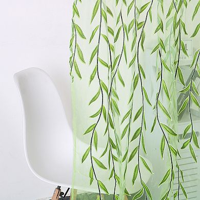 Willow Leaves Shape Window Sheer Curtain For Bedroom Bathroom