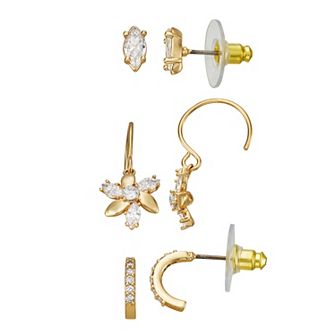 Napier Gold Tone Cubic Zirconia Simple Stud Earrings 3-Pair Set