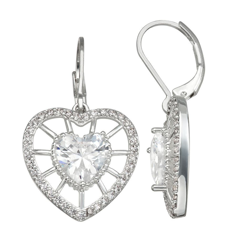 Pure By Nat Heart Earrings W. Zircons - Silver main image 1
