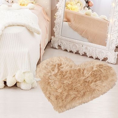 Heart Shaped Soft Faux Sheepskin Plush Area Living Room Sofa Floor Mats, 2.3ft x 3ft