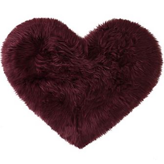 Heart Shaped Soft Faux Sheepskin Plush Area Living Room Sofa Floor Mats, 2.3ft x 3ft
