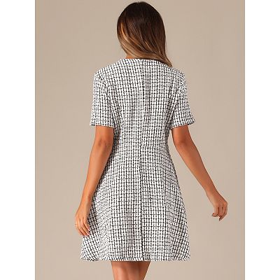 slim fit dress slacks SLEEVELESS V NECK PLAID PRINTED MINI DRESS L / Brown main image 1
