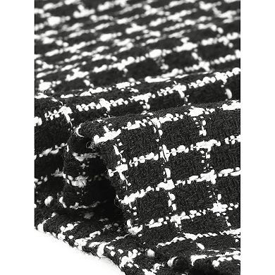 Women's Short Sleeve Plaid Tweed Dress Zipper Button Casual Mini Dresses