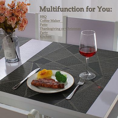 Washable Placemats Non-slip Insulation Mats Black, 6pcs 18"x12"