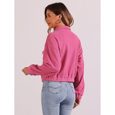 Fuzzy Short Jacket For Women's Stand Collar Long Sleeve Casual Crop Coat