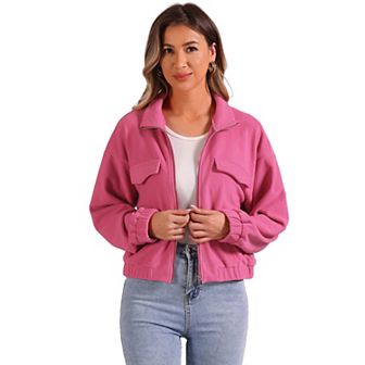Fuzzy Short Jacket For Women's Stand Collar Long Sleeve Casual Crop Coat