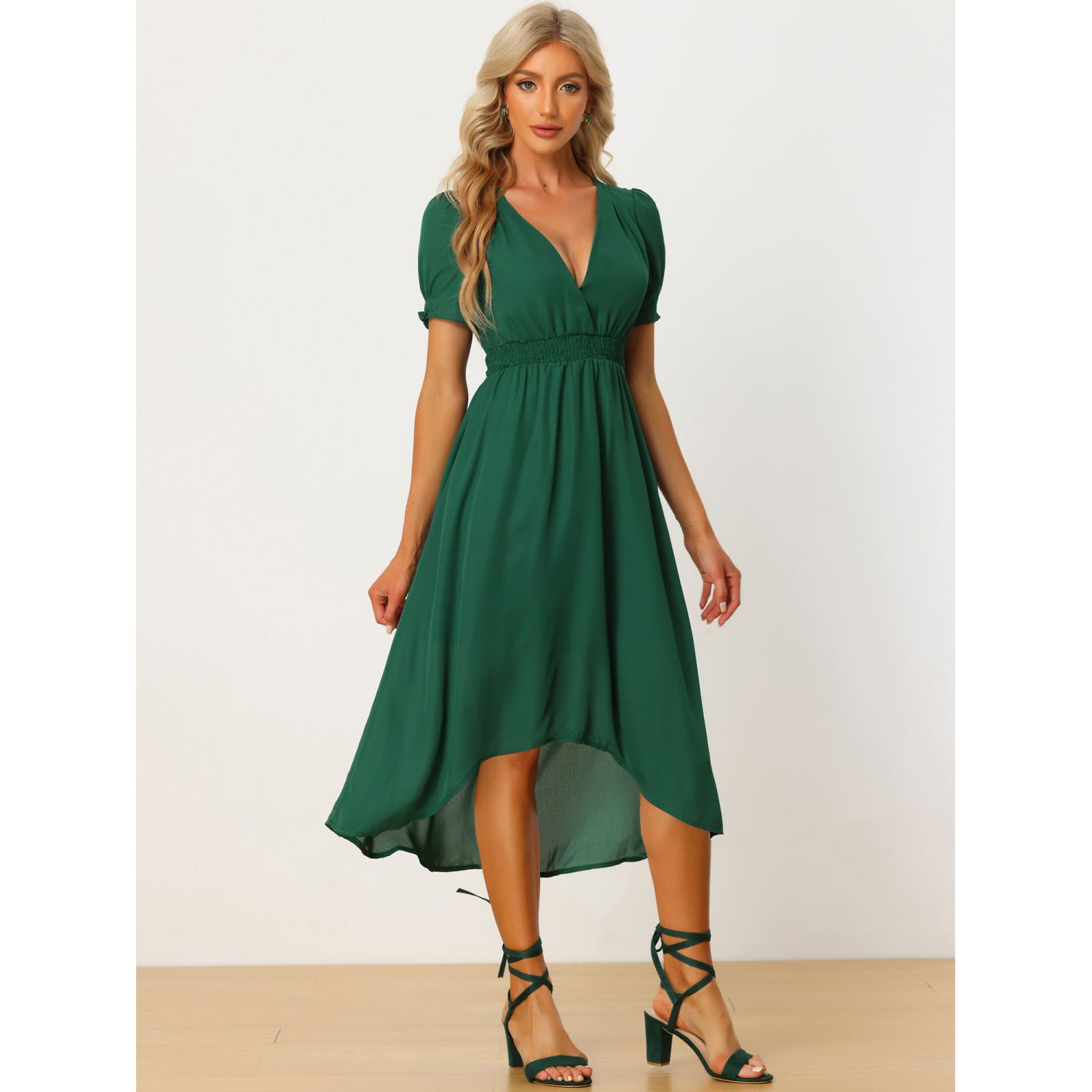 Robe Maxi Femme Profonde Encolure V Boutonnée - été Fluide, Manches Courtes, Neuve