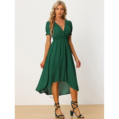 Kensie Women's Short Sleeve V Neck MIDI Hi Lo Party Dress Green Size 12