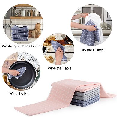Kitchen Towels, 100% Cotton Set Of 6 Plaid Pattern Absorbent Drying Dish Towels For Kitchen Cooking
