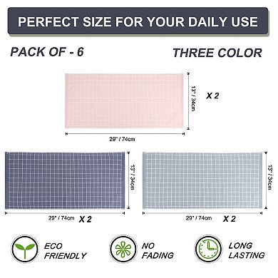 Kitchen Towels, 100% Cotton Set Of 6 Plaid Pattern Absorbent Drying Dish Towels For Kitchen Cooking