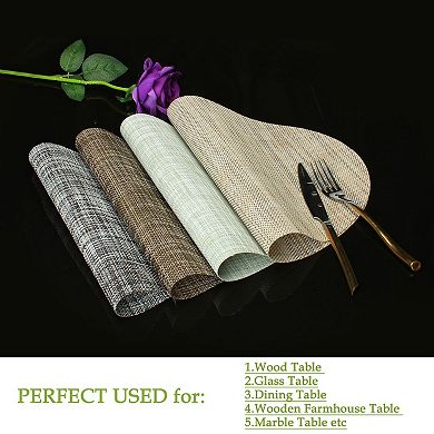 Washable Placemats 6pcs Woven Non-slip Mats Dining Table Oval, Brown, 18" X 12"