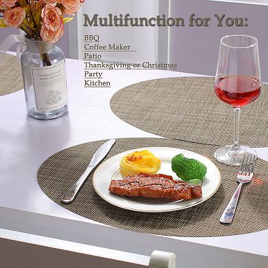 Washable Placemats 6pcs Woven Non-slip Mats Dining Table Oval, Brown, 18" X 12"
