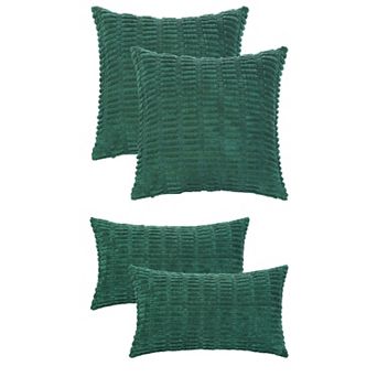 Soft Plush Decorative Throw Solid Striped Pillow Covers 4 pc 12" X 20", 18" X 18"