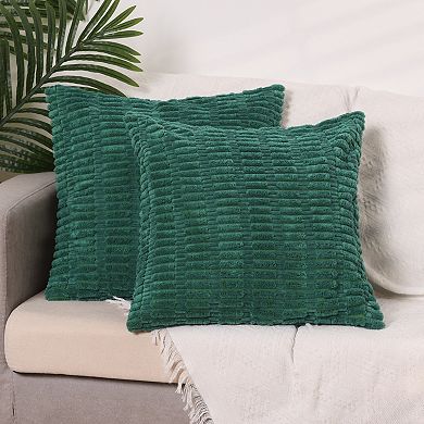 Soft Plush Decorative Throw Solid Striped Pillow Covers 4 Pcs 12" X 20", 18" X 18"